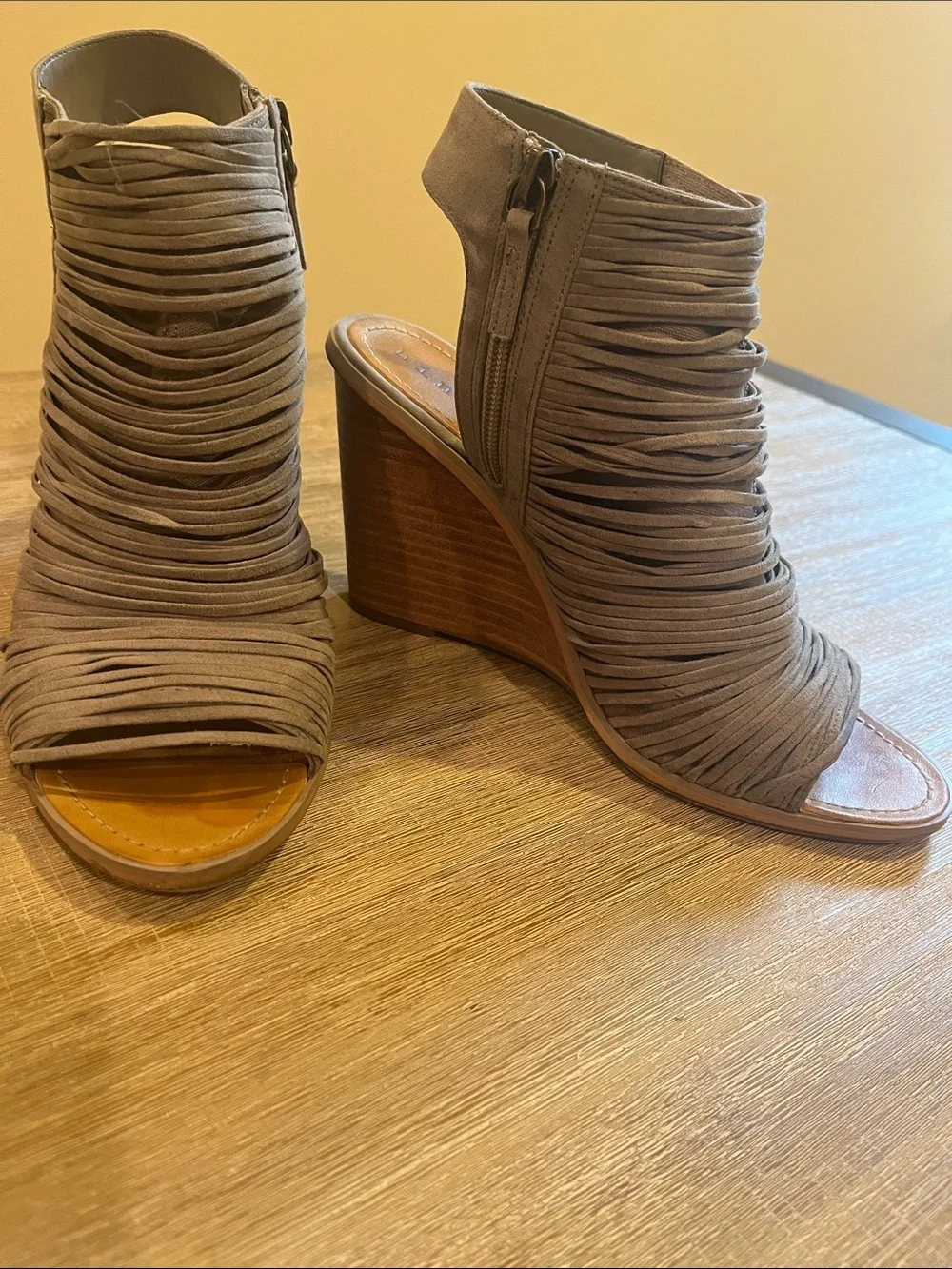 Hinge Gray Suede Wedge Heels
